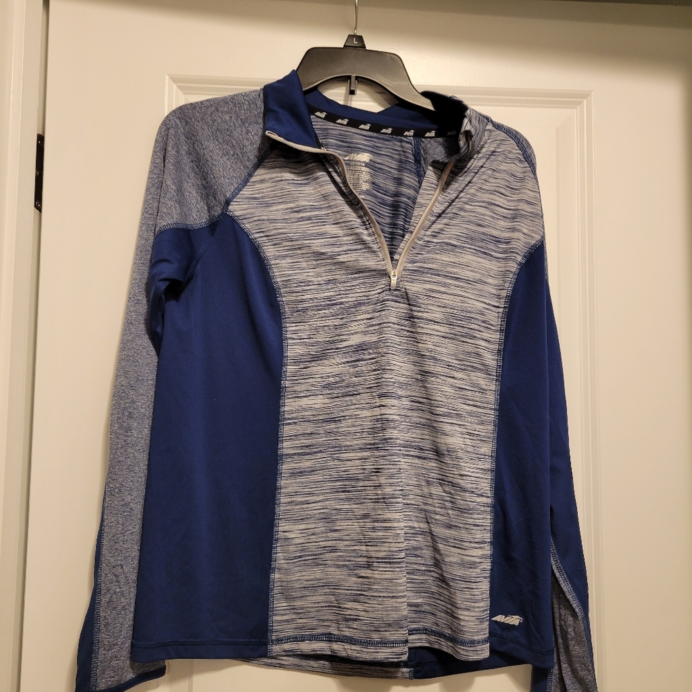 Womens Avia Quarter Zip Pullover Lrge Blue Gray Active Long Sleeve Thumb Holes